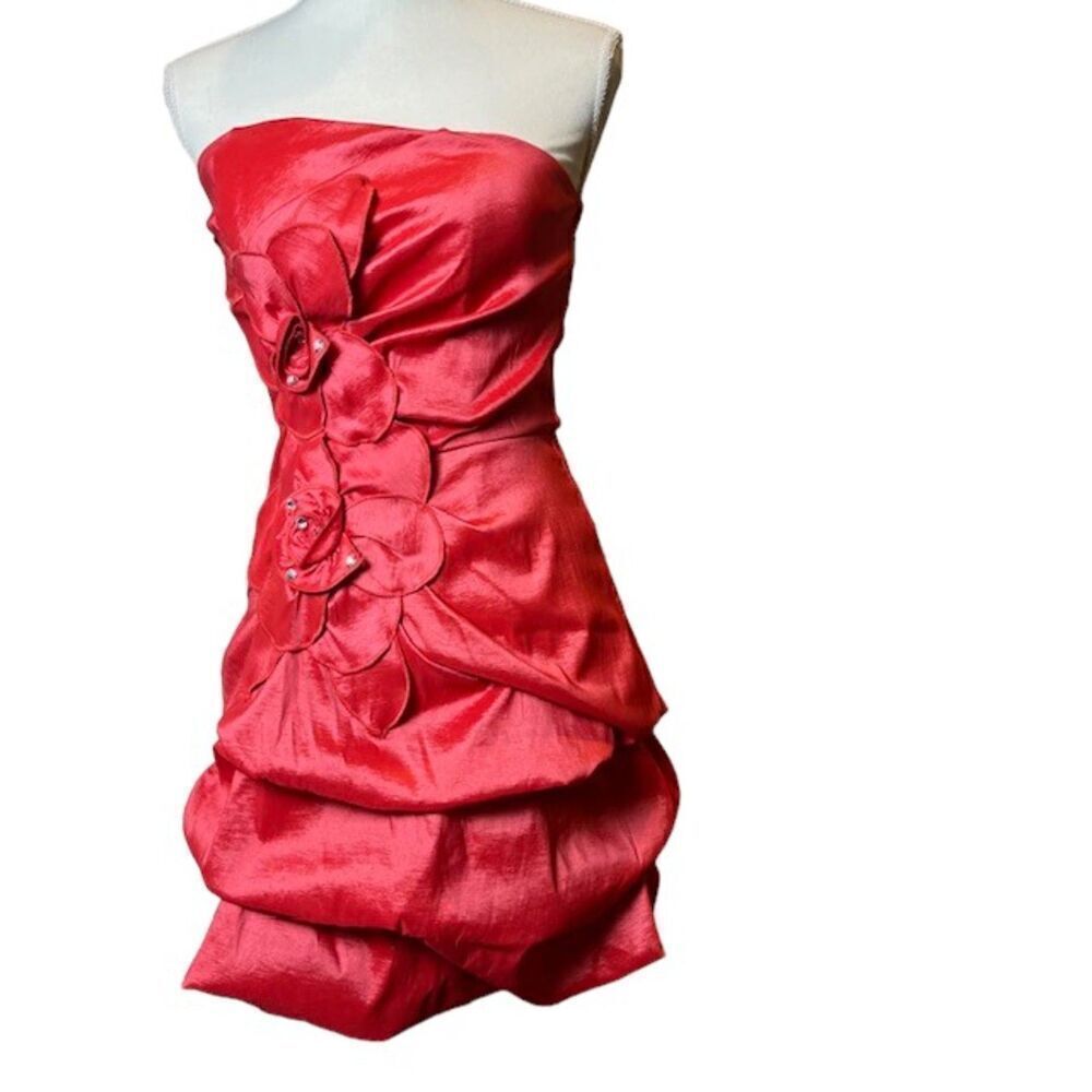 Sequin Hearts Women's Formal Coral‎ Taffeta Ruched Rose Zip Back Mini Dress 7